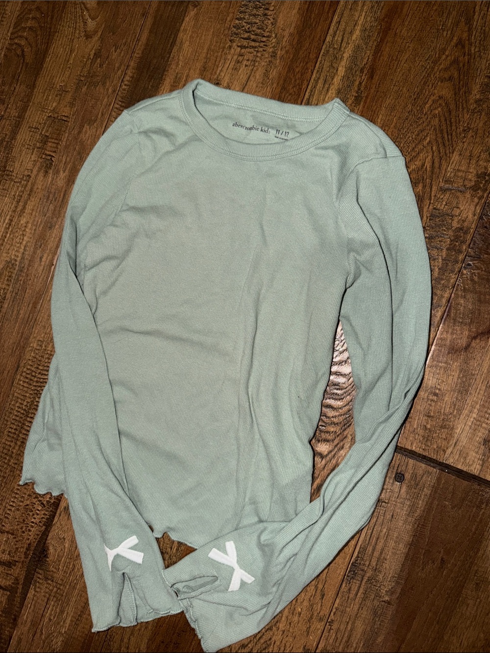 abercrombie kids sage green long sleeve thermal top with cuff bows